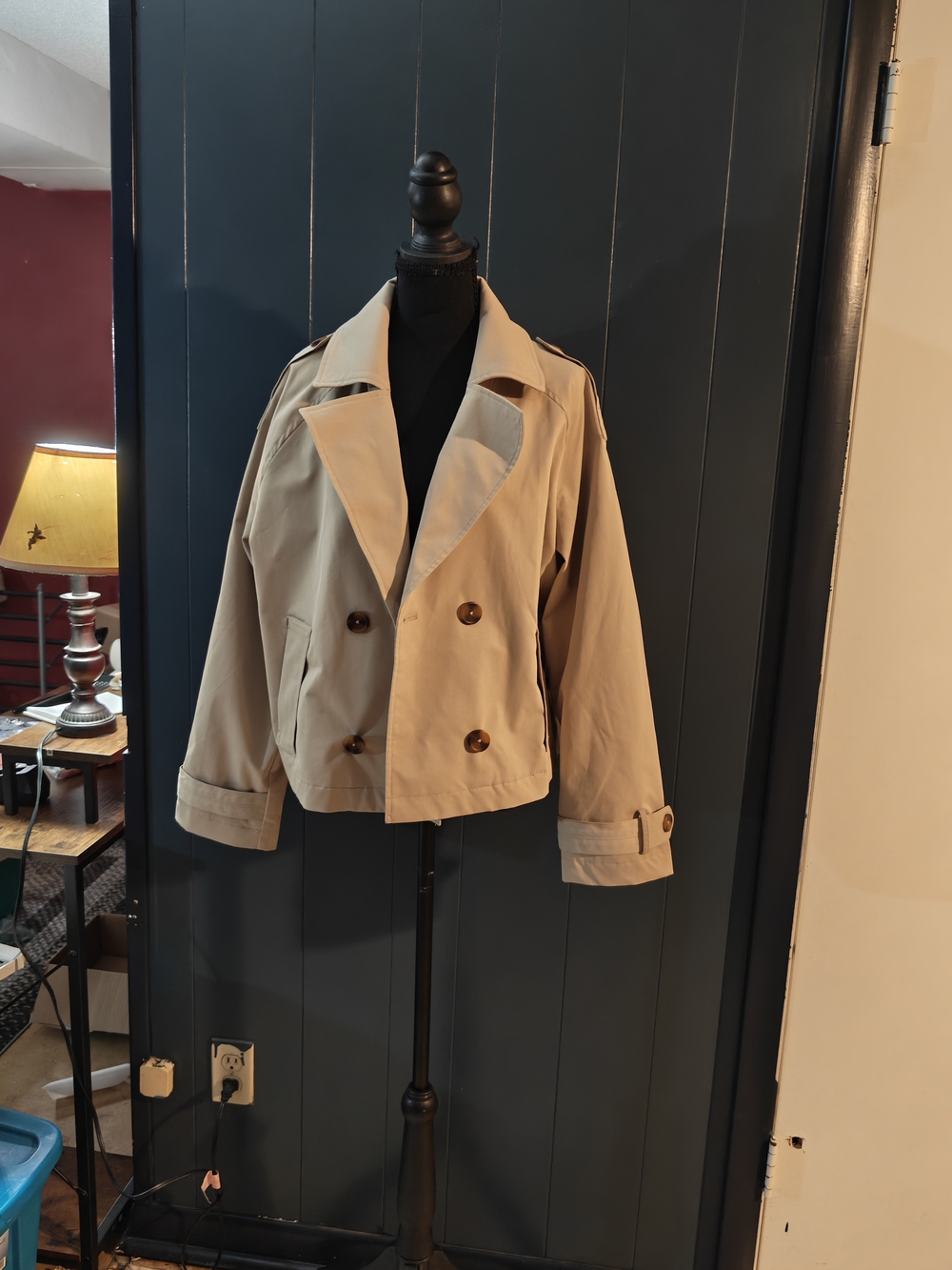 Rebecca Minkoff Khaki Cropped Double-Breasted Trench Jacket